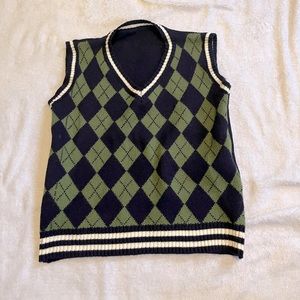 Blue and Green Checkered Sweater Vest One Size